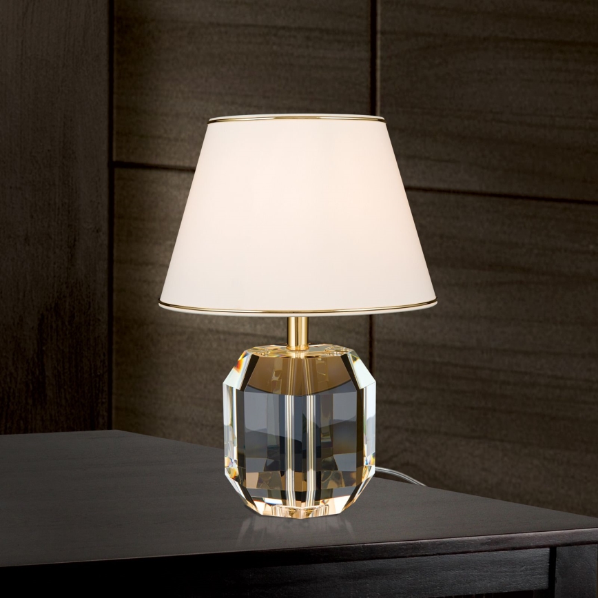 Kristāla galda lampa ALEXIS 1xE27/60W/230V krēmkrāsa/zelta/caurspīdīga