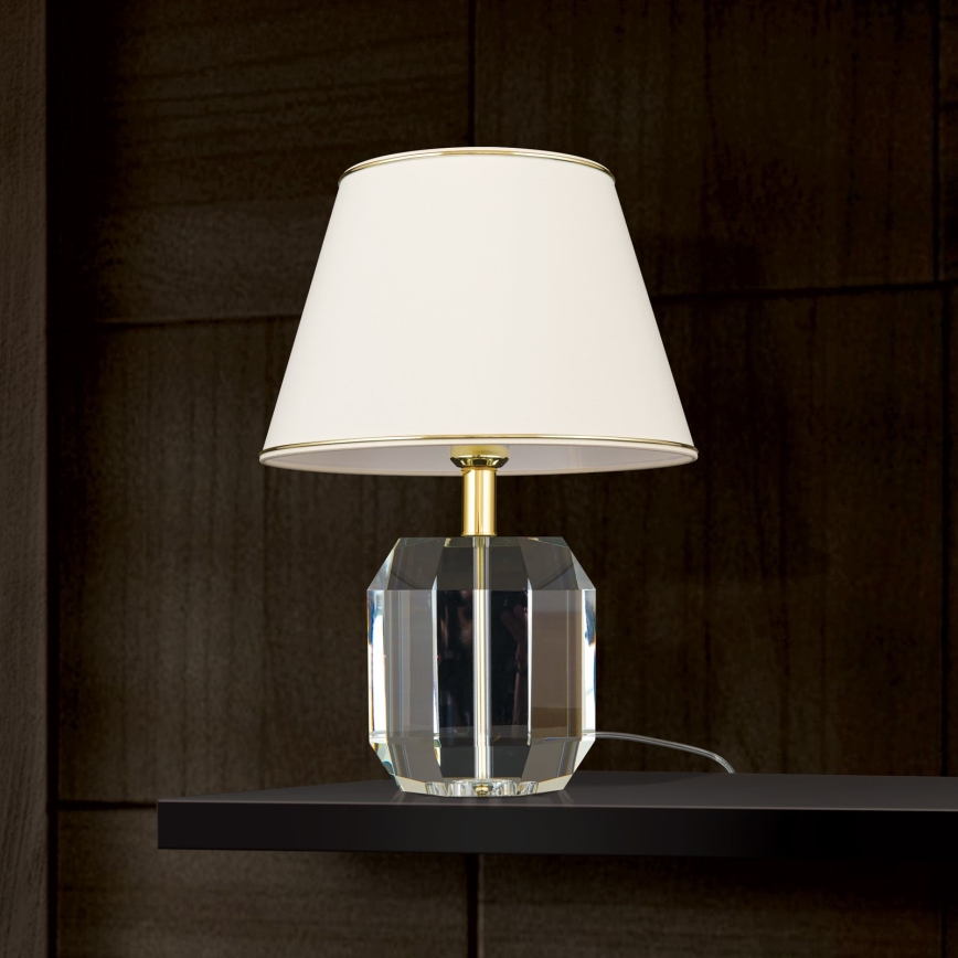 Kristāla galda lampa ALEXIS 1xE27/60W/230V krēmkrāsa/zelta/caurspīdīga