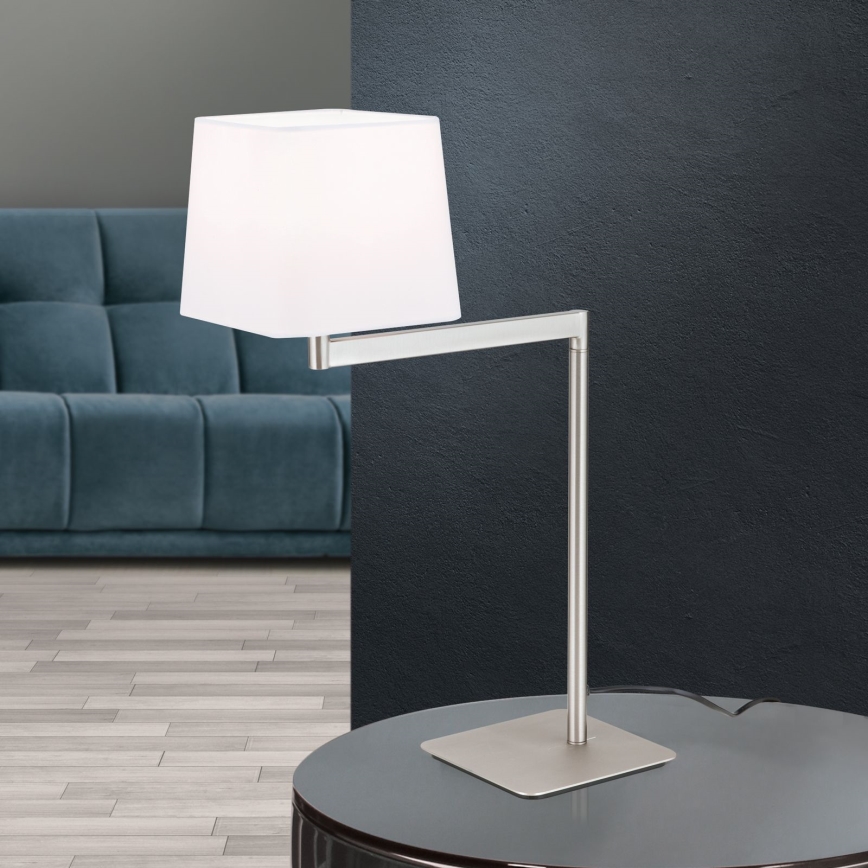 Galda lampa CARLTON 1xE27/40W/230V balta/matēts hroms