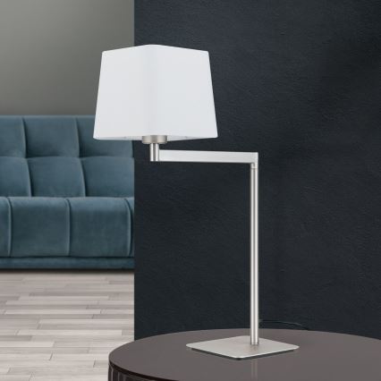 Galda lampa CARLTON 1xE27/40W/230V balta/matēts hroms