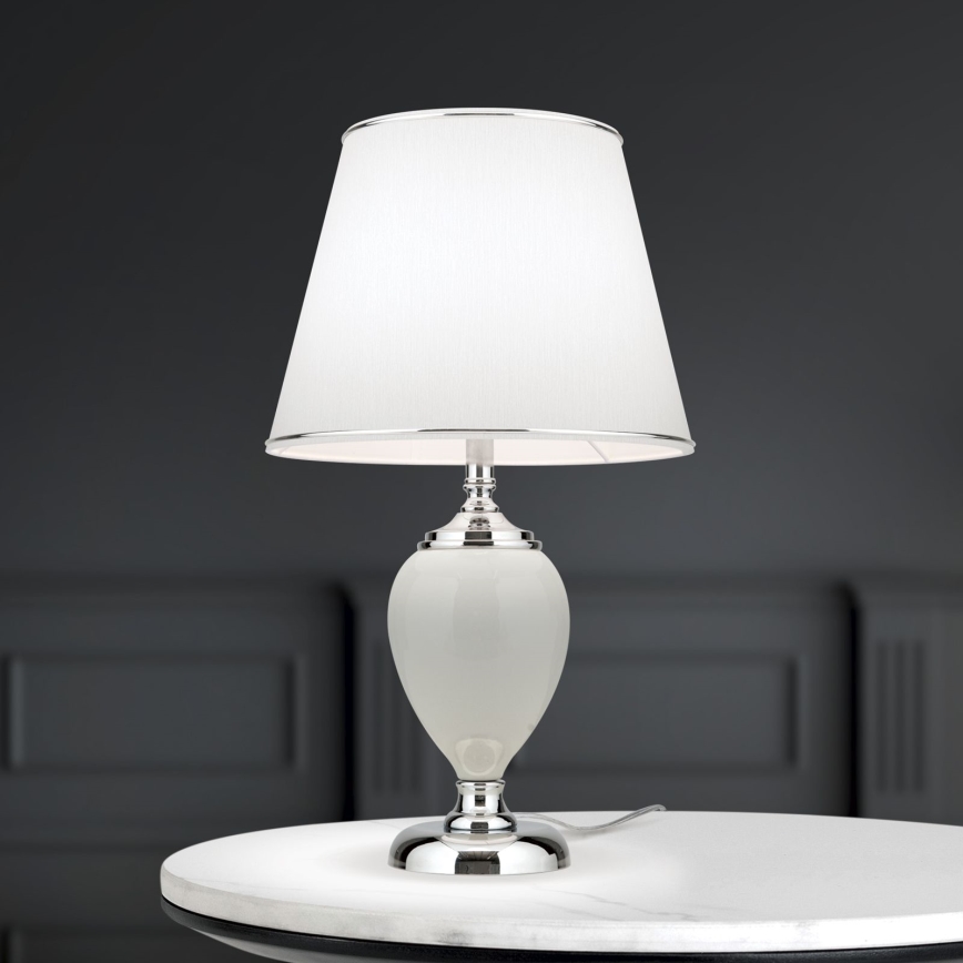Galda lampa OVUM 1xE27/40W/230V 48 cm keramika balta/spīdīgi hromēts