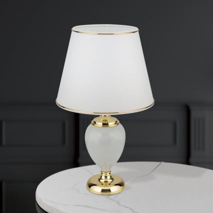 Galda lampa OVUM 1xE27/40W/230V 48 cm keramika balta/zelta