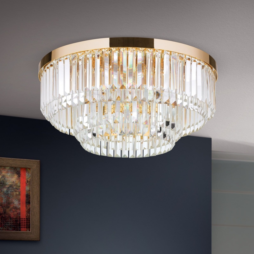 LED Aptumšojama kristāla griestu lampa PRISM LED/80W/230V d. 55 cm 24K zelta