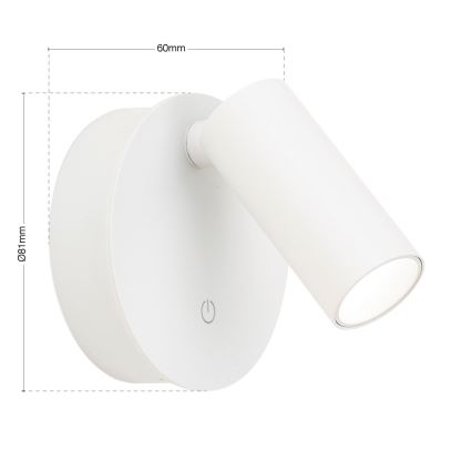 LED regulējama uzlādējama skārienjūtīga sienas punktveida lampa LUXY LED/1W/5V 2200 mAh 2700/3000/4000K balta
