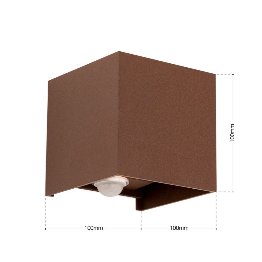 Āra sienas lampa ar kustības un gaismas sensoru CUBE-S LED/13W/230V IP54 brūna