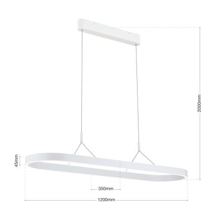 LED lustra uz troses CARRARA LED/80W/230V, ar izvēlējamu krāsu temperatūru 2700/3000/4000K, balta