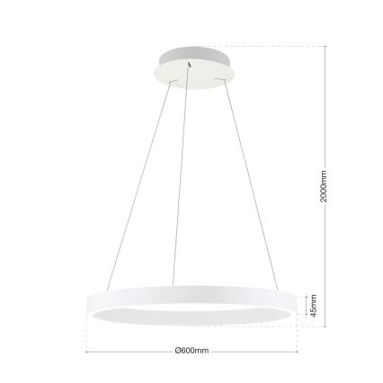LED regulējama lustra ar kabeli KOLK LED/60W/230V 2700/3000/4000K pr. 60 cm balta