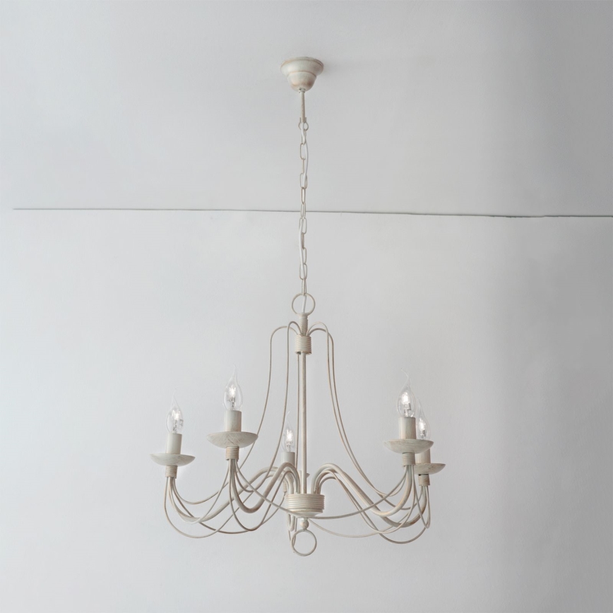 Lustra ar ķēdi VELA 5xE14/40W/230V d. 60 cm balta/zelta/patina