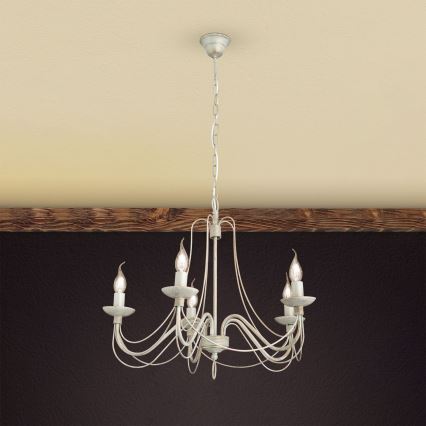 Lustra ar ķēdi VELA 5xE14/40W/230V d. 60 cm balta/zelta/patina