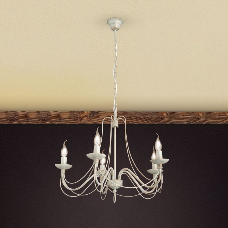 Lustra ar ķēdi VELA 5xE14/40W/230V d. 60 cm balta/zelta/patina