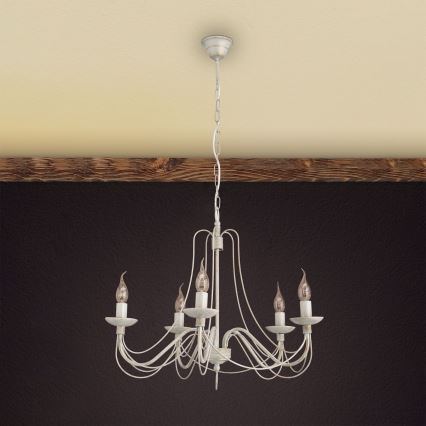 Lustra ar ķēdi VELA 5xE14/40W/230V d. 60 cm balta/zelta/patina