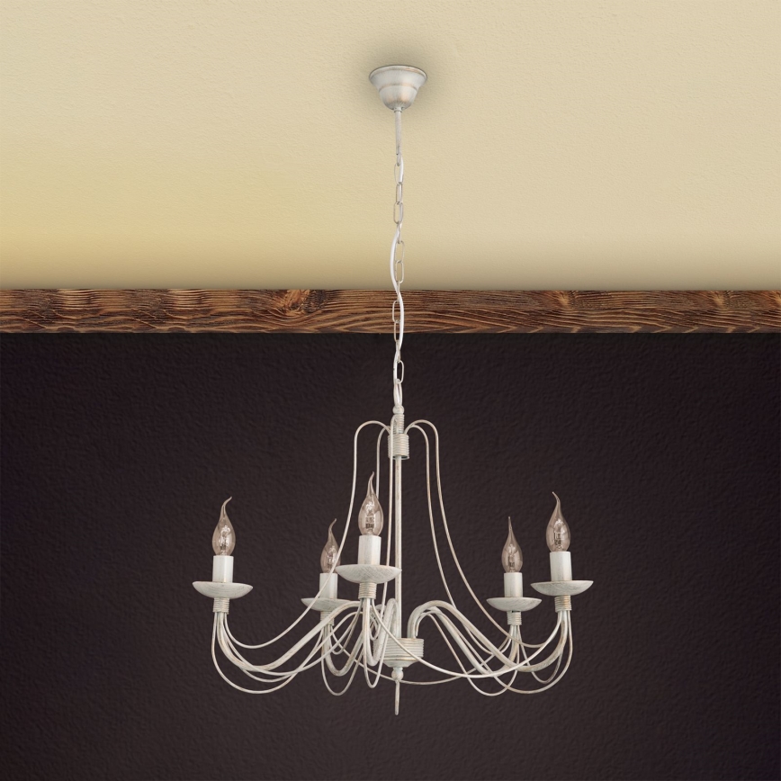 Lustra ar ķēdi VELA 5xE14/40W/230V d. 60 cm balta/zelta/patina