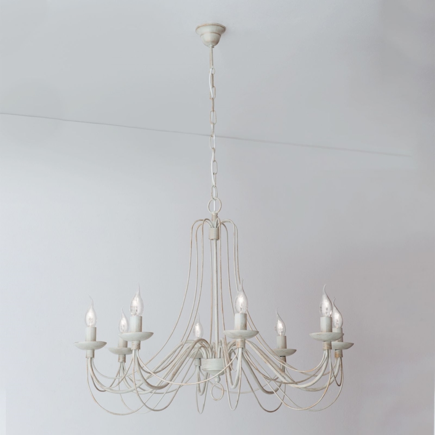 Lustra ar ķēdi VELA 8xE14/40W/230V d. 80 cm balta/zelta/patina