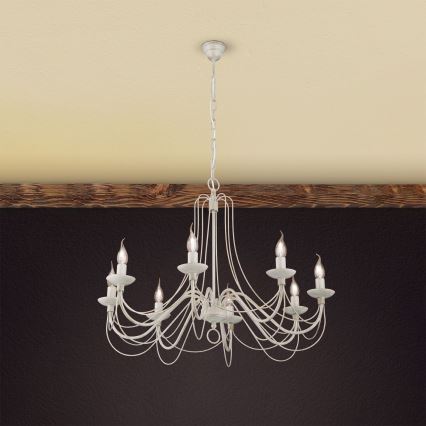 Lustra ar ķēdi VELA 8xE14/40W/230V d. 80 cm balta/zelta/patina