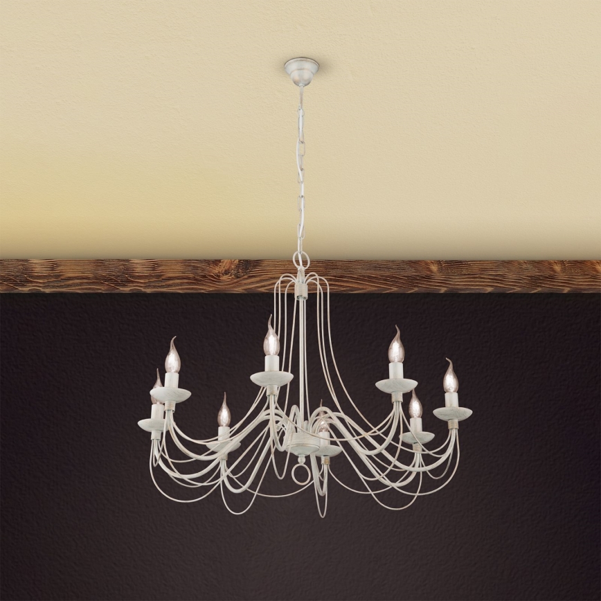 Lustra ar ķēdi VELA 8xE14/40W/230V d. 80 cm balta/zelta/patina