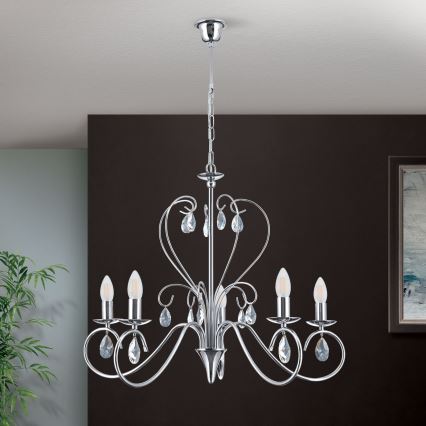 Kristāla lustra ar ķēdi ALESSIA 5xE14/40W/230V spīdīgi hromēts