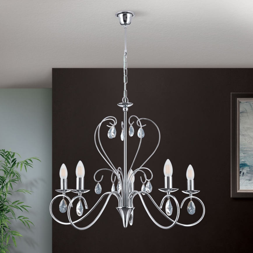Kristāla lustra ar ķēdi ALESSIA 5xE14/40W/230V spīdīgi hromēts