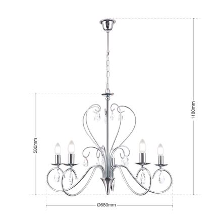 Kristāla lustra ar ķēdi ALESSIA 5xE14/40W/230V spīdīgi hromēts