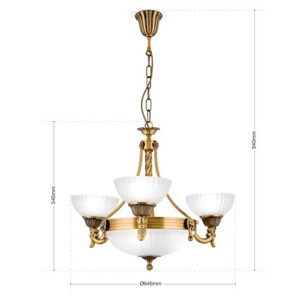 Lustra ar ķēdi ROCCA 6xE27/60W/230V d. 64 cm bronza/balta