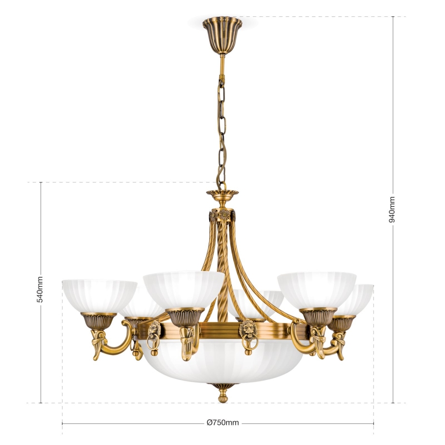 Lustra ar ķēdi ROCCA 9xE27/60W/230V d. 75 cm bronza/balta