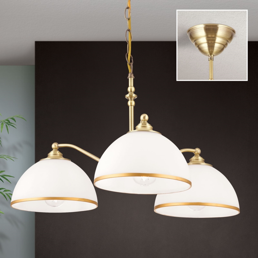 Lustra ar ķēdi OLD LAMP 3xE27/40W/230V d. 65 cm balta/misiņš