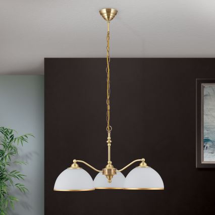 Lustra ar ķēdi OLD LAMP 3xE27/40W/230V d. 65 cm balta/misiņš