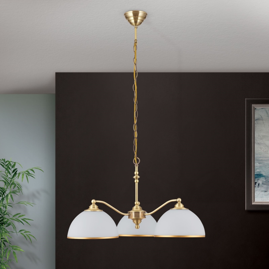 Lustra ar ķēdi OLD LAMP 3xE27/40W/230V d. 65 cm balta/misiņš