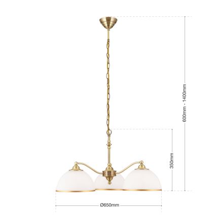 Lustra ar ķēdi OLD LAMP 3xE27/40W/230V d. 65 cm balta/misiņš