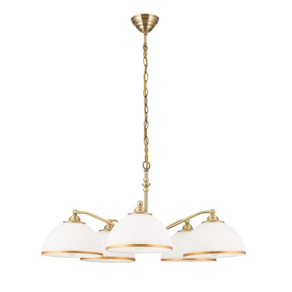 Lustra ar ķēdi OLD LAMP 5xE27/40W/230V d. 75 cm balta/misiņš