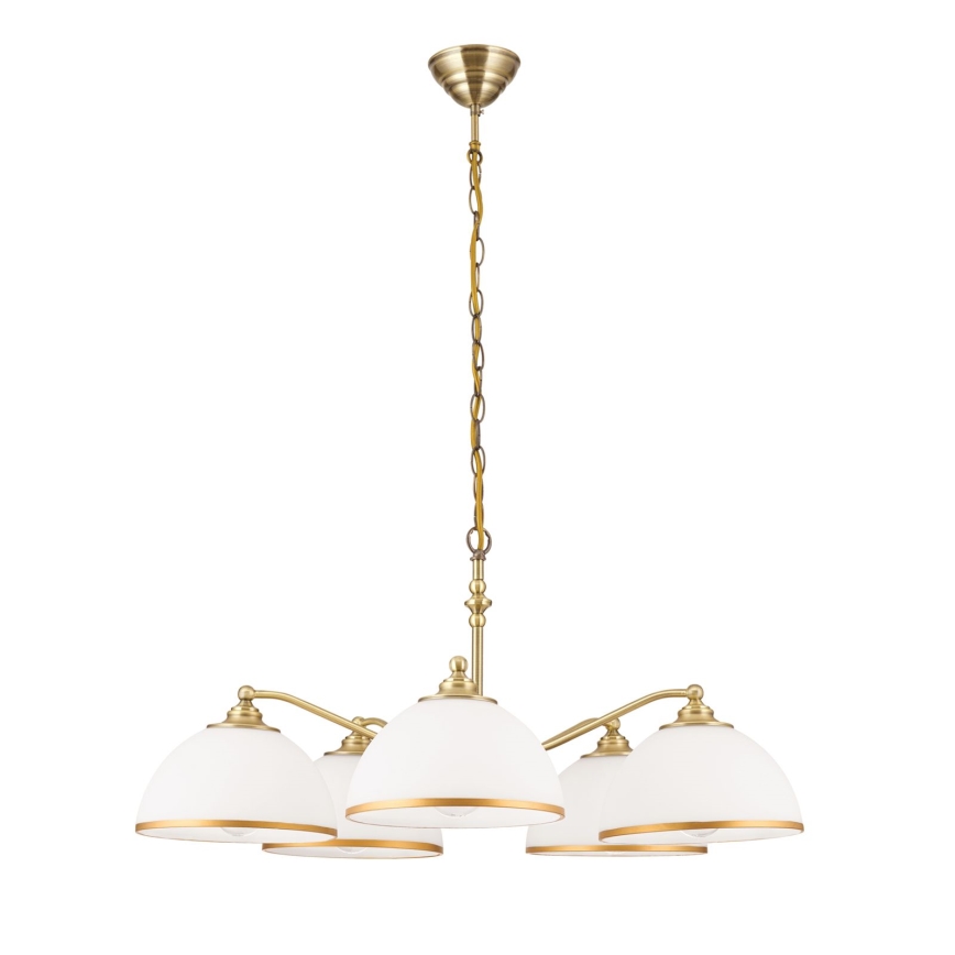 Lustra ar ķēdi OLD LAMP 5xE27/40W/230V d. 75 cm balta/misiņš