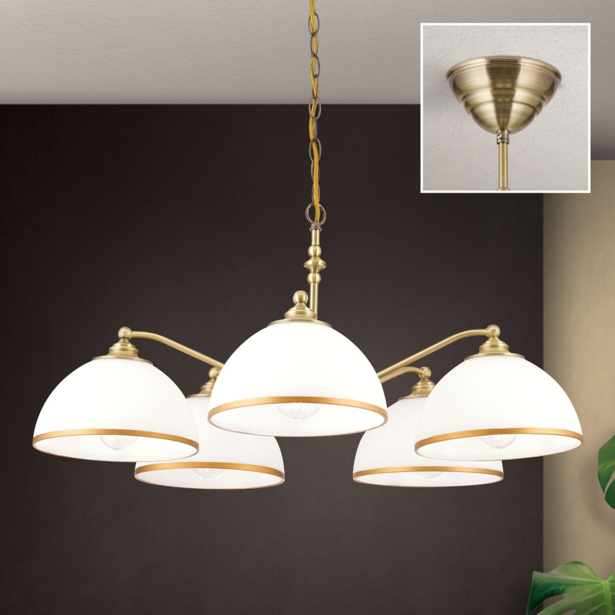 Lustra ar ķēdi OLD LAMP 5xE27/40W/230V d. 75 cm balta/misiņš
