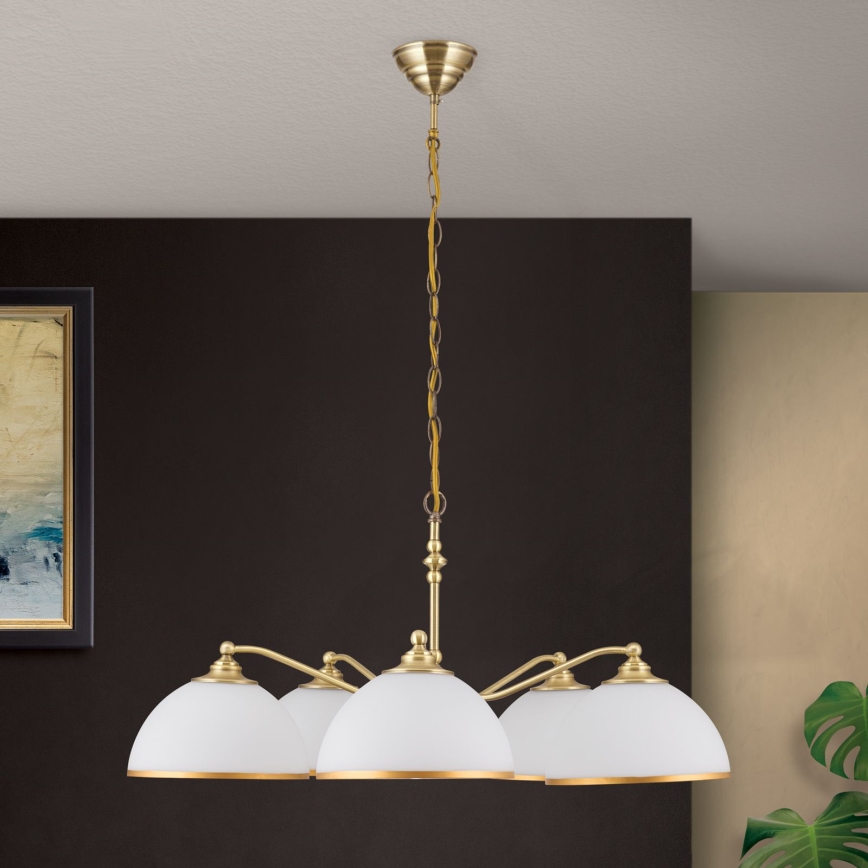 Lustra ar ķēdi OLD LAMP 5xE27/40W/230V d. 75 cm balta/misiņš