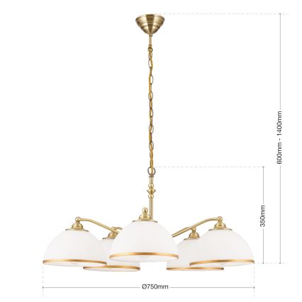 Lustra ar ķēdi OLD LAMP 5xE27/40W/230V d. 75 cm balta/misiņš