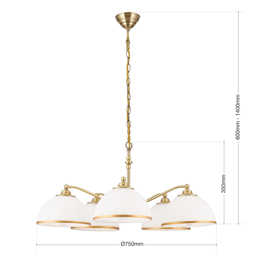 Lustra ar ķēdi OLD LAMP 5xE27/40W/230V d. 75 cm balta/misiņš