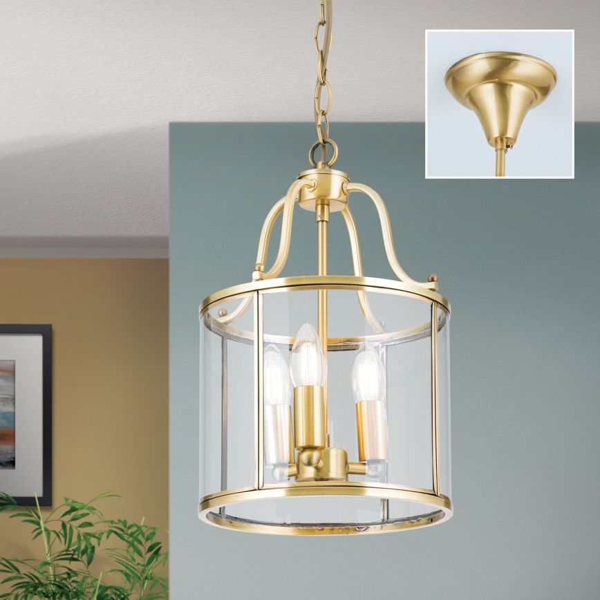 Lustra ar ķēdi BRUNO 3xE14/40W/230V Ø 25 cm zelta