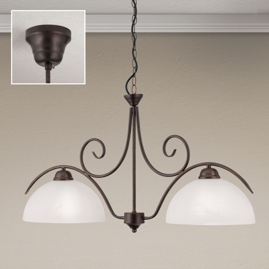 Lustra uz ķēdes RULA 2xE27/40W/230V balta/bronza