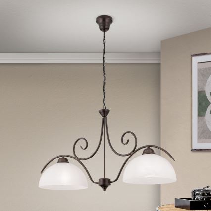 Lustra uz ķēdes RULA 2xE27/40W/230V balta/bronza