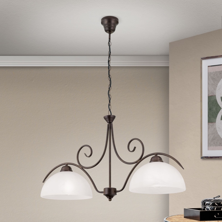 Lustra uz ķēdes RULA 2xE27/40W/230V balta/bronza
