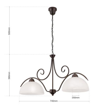 Lustra uz ķēdes RULA 2xE27/40W/230V balta/bronza