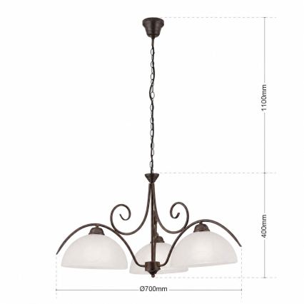 lustra uz ķēdes RULA 3xE27/40W/230V Ø 70 cm balta/bronza