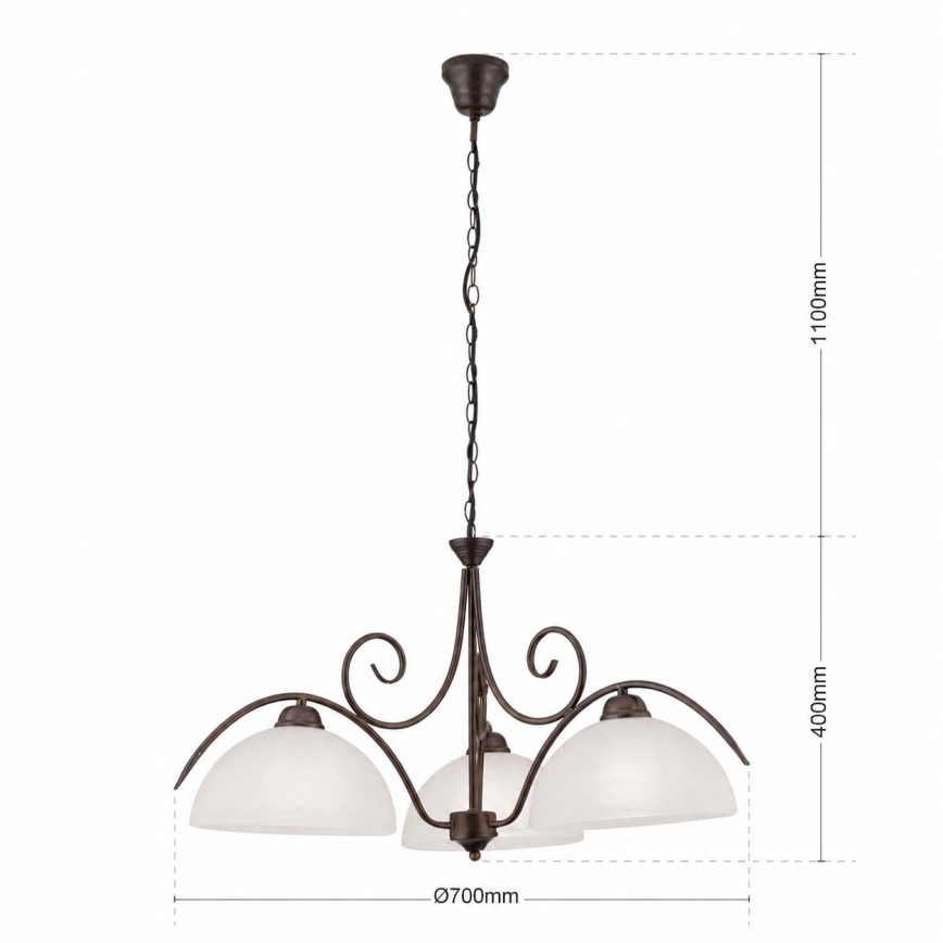 lustra uz ķēdes RULA 3xE27/40W/230V Ø 70 cm balta/bronza