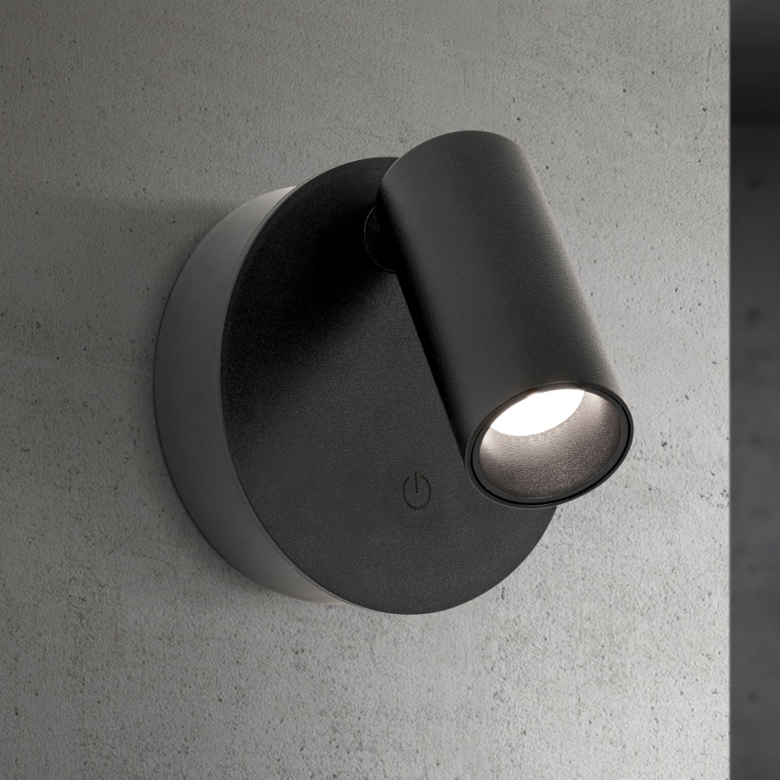 LED aptumšojama lādējama skārienjūtīga sienas punktlampa LUXY LED/1W/5V 2200 mAh 2700/3000/4000K melna