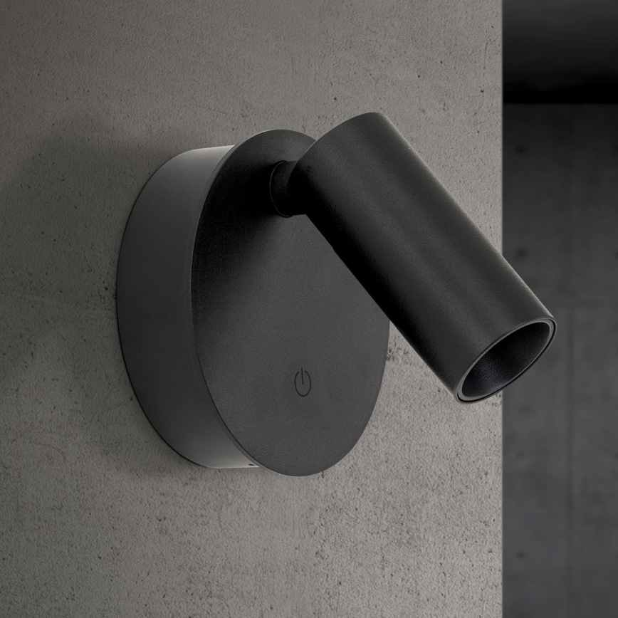 LED aptumšojama lādējama skārienjūtīga sienas punktlampa LUXY LED/1W/5V 2200 mAh 2700/3000/4000K melna