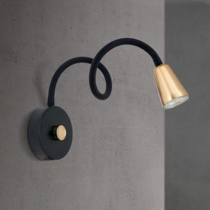 Regulējama elastīga sienas lampiņa DOTTY 1xGU10/10W/230V melna/misiņš