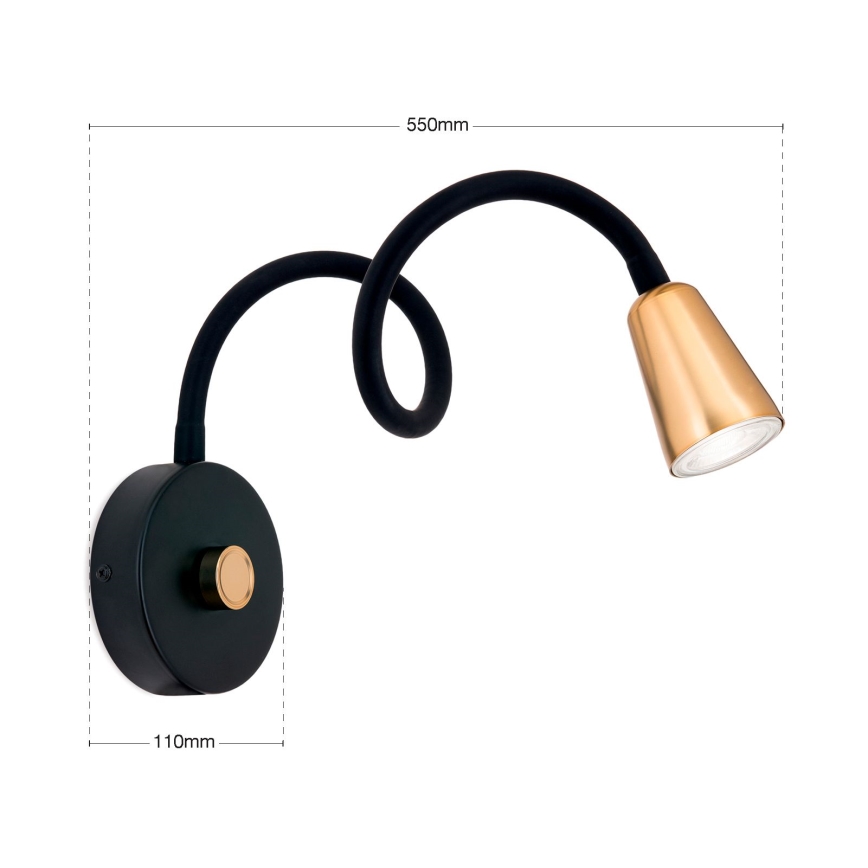 Regulējama elastīga sienas lampiņa DOTTY 1xGU10/10W/230V melna/misiņš