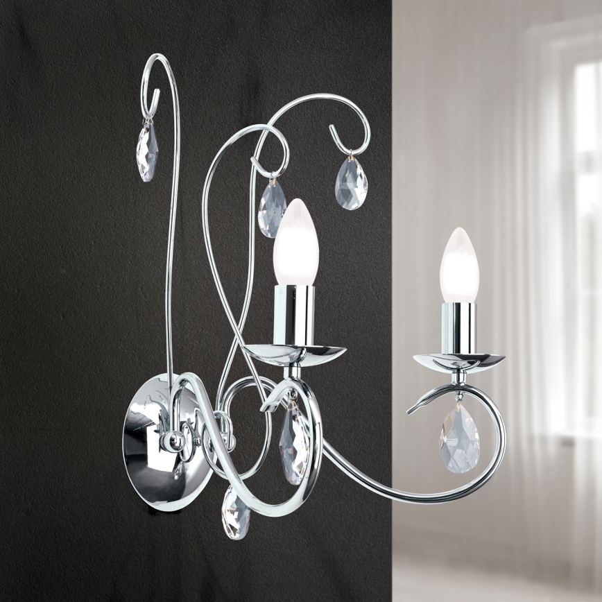 Kristāla sienas lampa ALESSIA 2xE14/40W/230V spīdīgi hromēts