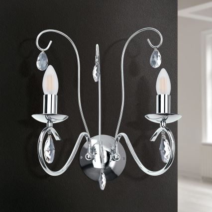 Kristāla sienas lampa ALESSIA 2xE14/40W/230V spīdīgi hromēts