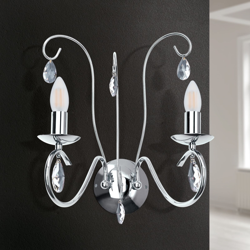 Kristāla sienas lampa ALESSIA 2xE14/40W/230V spīdīgi hromēts