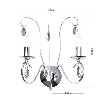 Kristāla sienas lampa ALESSIA 2xE14/40W/230V spīdīgi hromēts