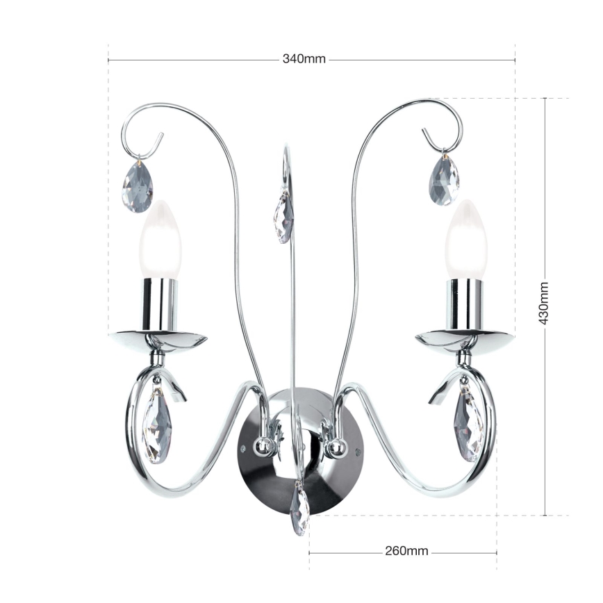 Kristāla sienas lampa ALESSIA 2xE14/40W/230V spīdīgi hromēts